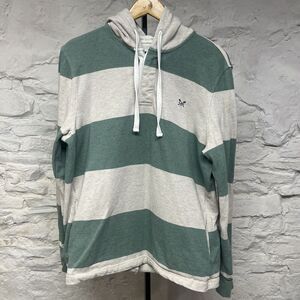 Crew Clothing Company Rugby Style Hoodie Heavyweight Green Striped Cotton Boxy